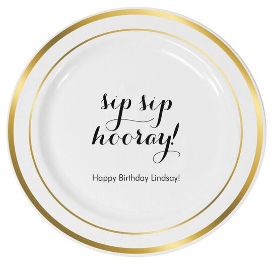 Elegant Sip Sip Hooray Premium Banded Plastic Plates